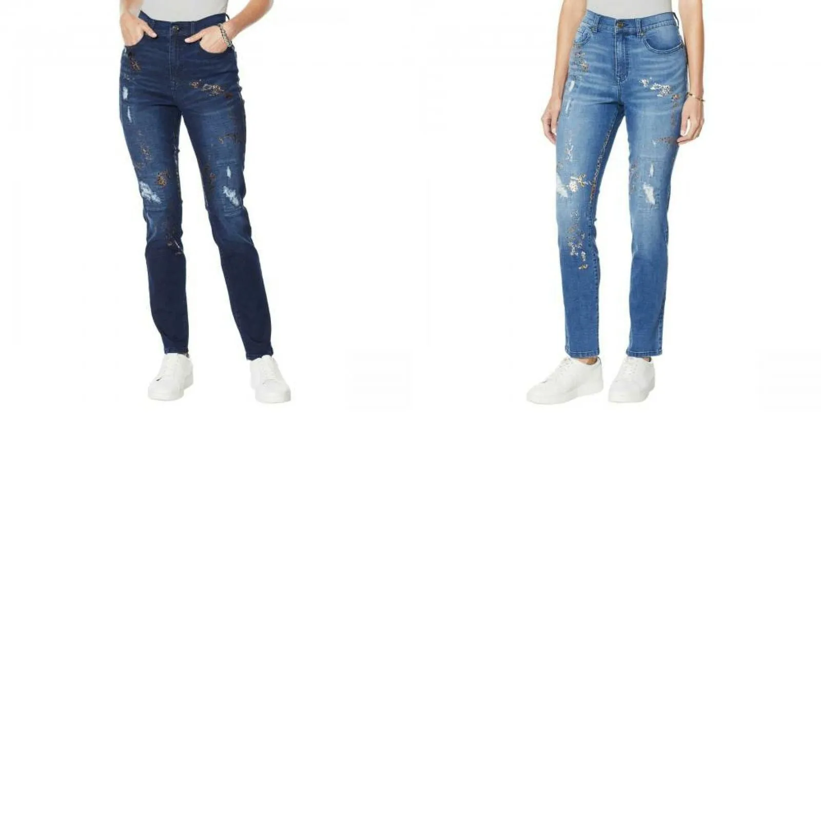DG2 by Diane Gilman Women's Virtual Stretch Crosshatch Destructed Skinny Jeans