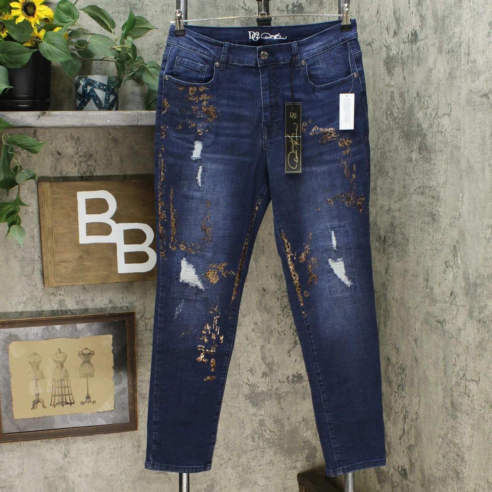 DG2 by Diane Gilman Women's Virtual Stretch Crosshatch Destructed Skinny Jeans