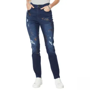 DG2 by Diane Gilman Women's Virtual Stretch Crosshatch Destructed Skinny Jeans