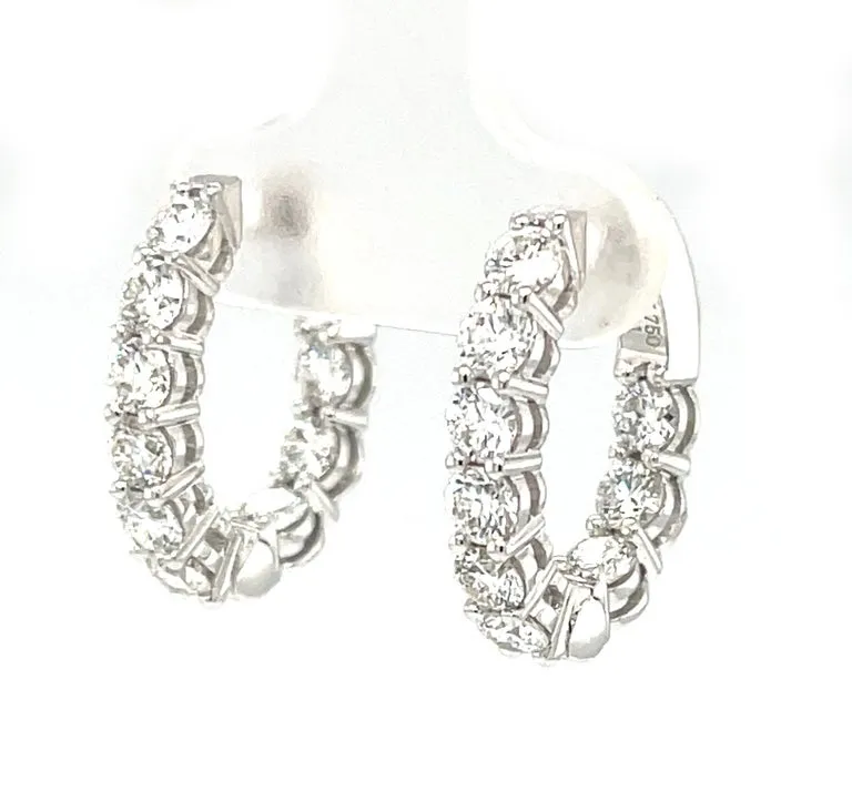 Diamond and 18k White Gold Hoop Earrings, 2.31 Carats Total