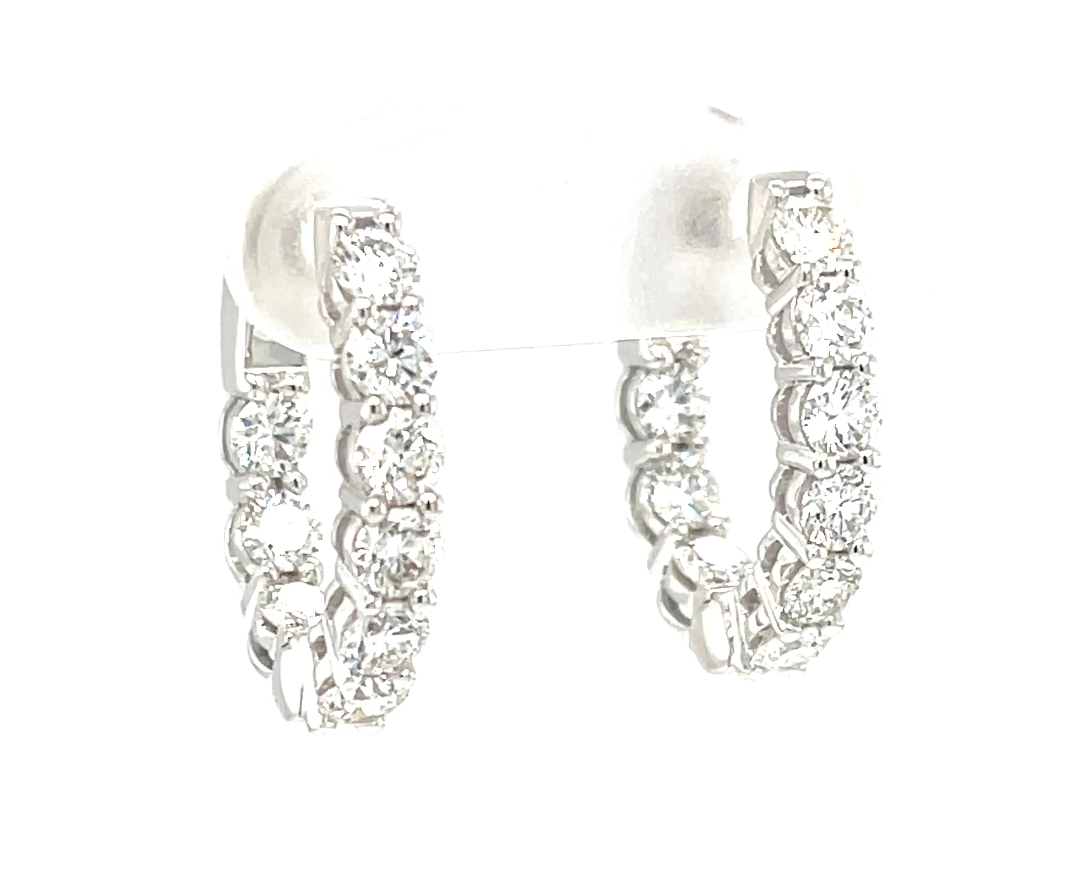 Diamond and 18k White Gold Hoop Earrings, 2.31 Carats Total