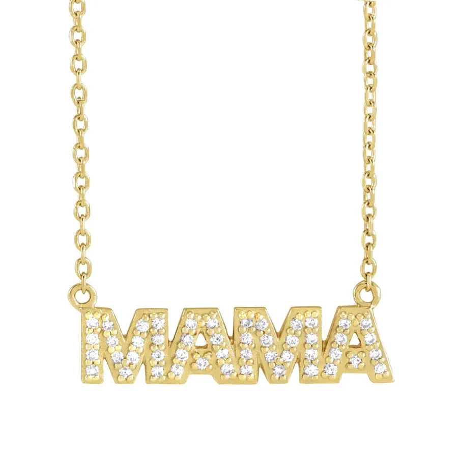 Diamond MAMA Necklace in 14k Yellow Gold