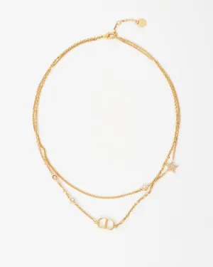 Dior Gold-Finish Metal and White Crystals Petit CD Double Necklace