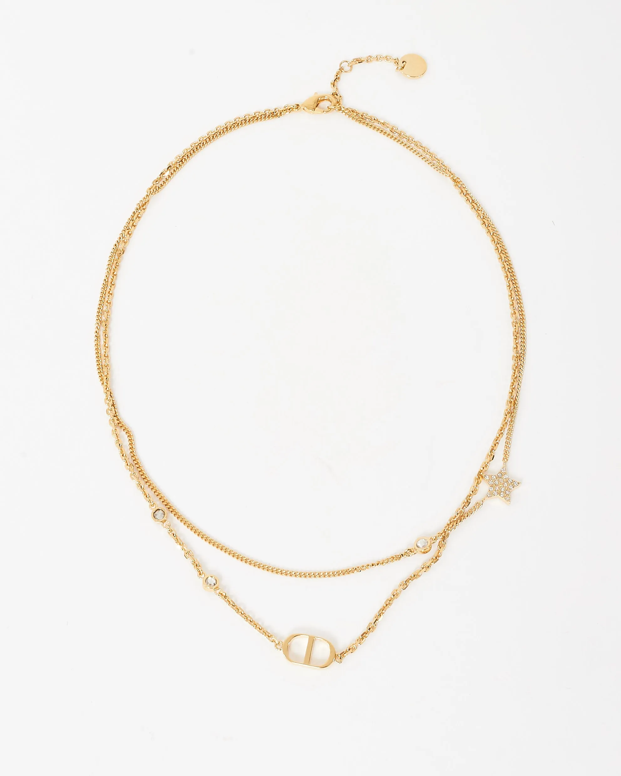 Dior Gold-Finish Metal and White Crystals Petit CD Double Necklace