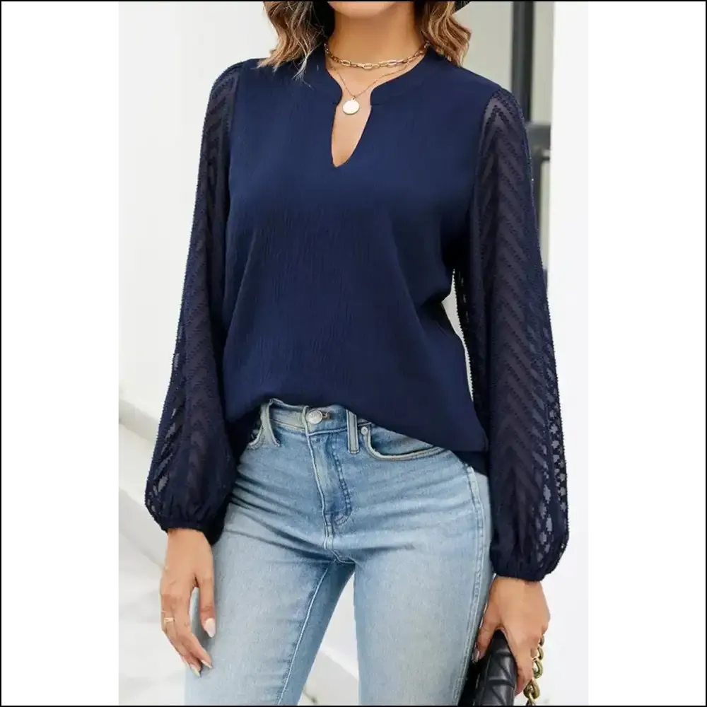 Dirty Blue Lace Sleeve Chiffon Blouse your Fabulousness Amplifier