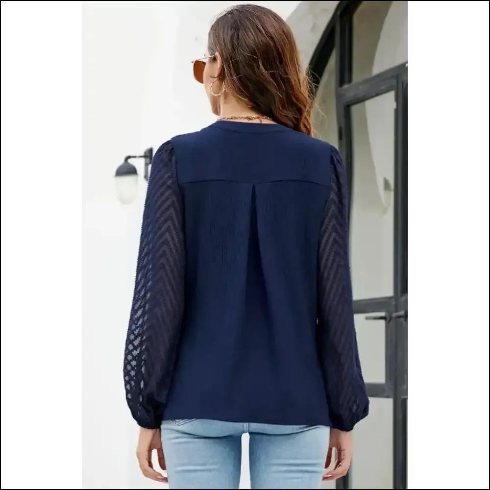 Dirty Blue Lace Sleeve Chiffon Blouse your Fabulousness Amplifier