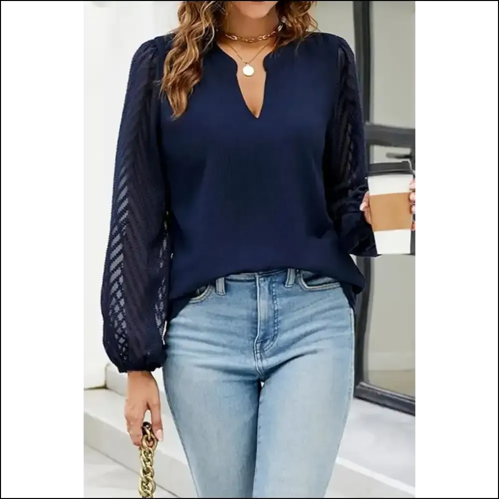 Dirty Blue Lace Sleeve Chiffon Blouse your Fabulousness Amplifier