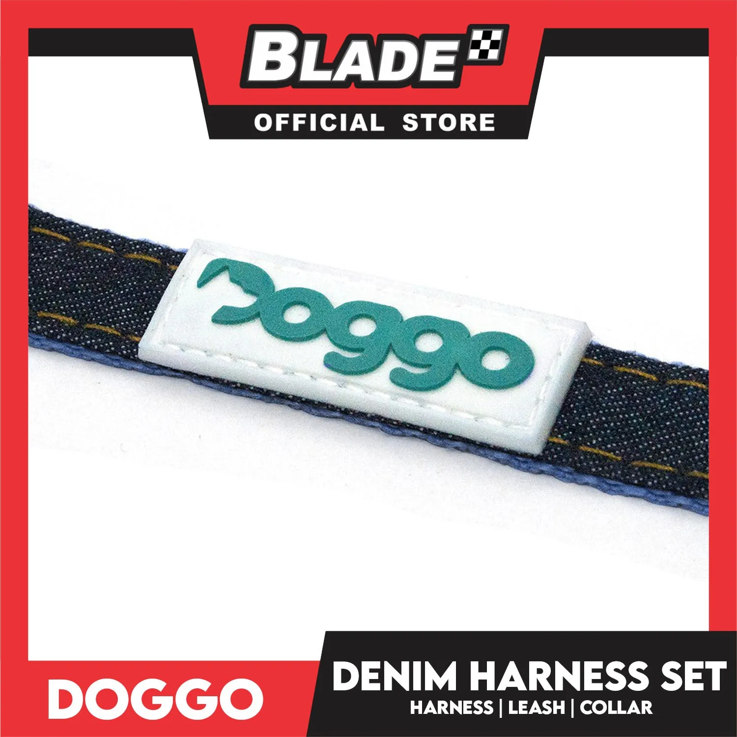 Doggo Strong Harness Set Denim Design Medium (Pink) Harness, Leash and Collar for Your Dog