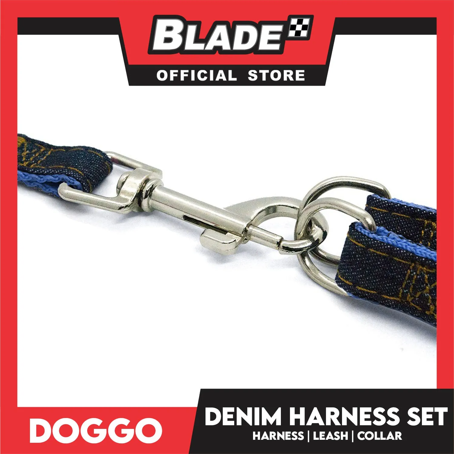 Doggo Strong Harness Set Denim Design Medium (Pink) Harness, Leash and Collar for Your Dog
