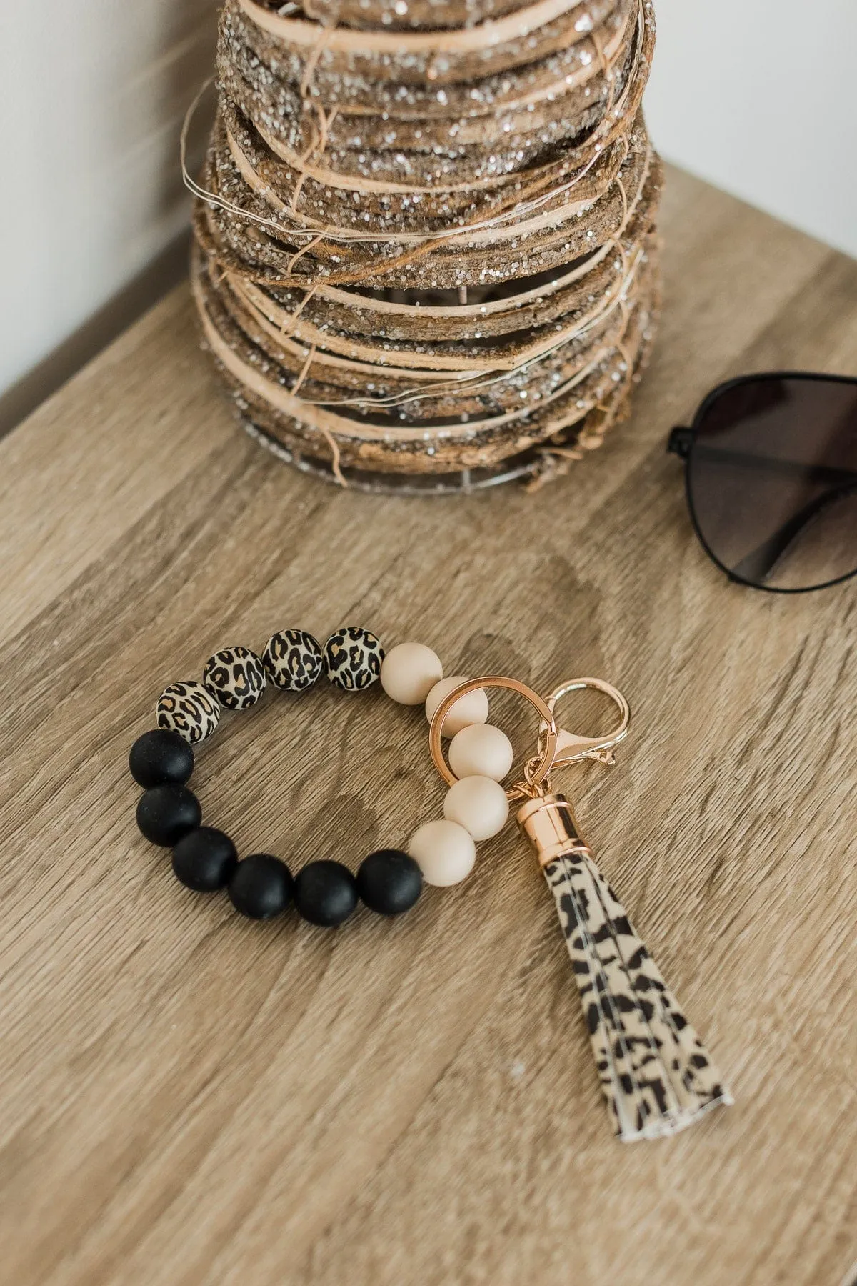 DOORBUSTER Leopard Tassel Beaded Key Chain
