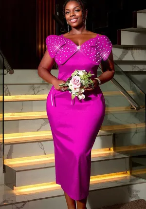 Dramatic Bow-Front Embellished Evening Gown with Sleek Fit