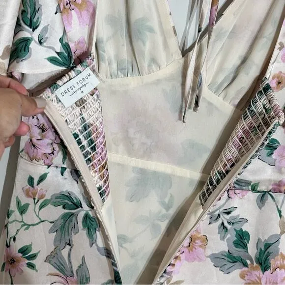 Dress Forum Flutter Sleeve Floral Satin Maxi Dress Romantic Feminine Lover- Sz M