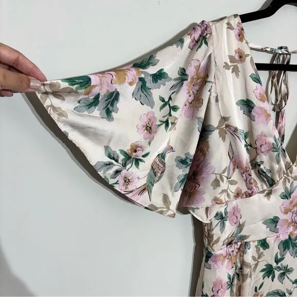 Dress Forum Flutter Sleeve Floral Satin Maxi Dress Romantic Feminine Lover- Sz M