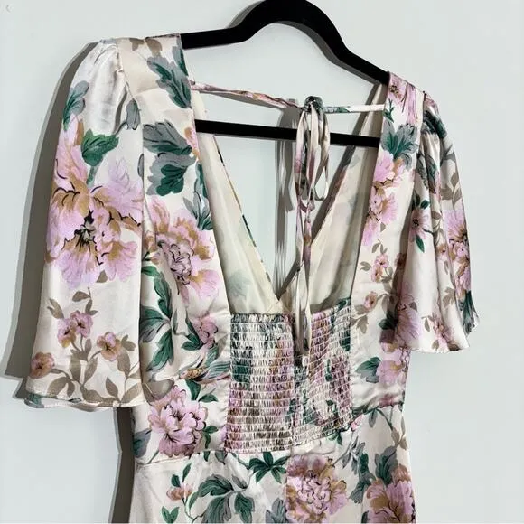 Dress Forum Flutter Sleeve Floral Satin Maxi Dress Romantic Feminine Lover- Sz M