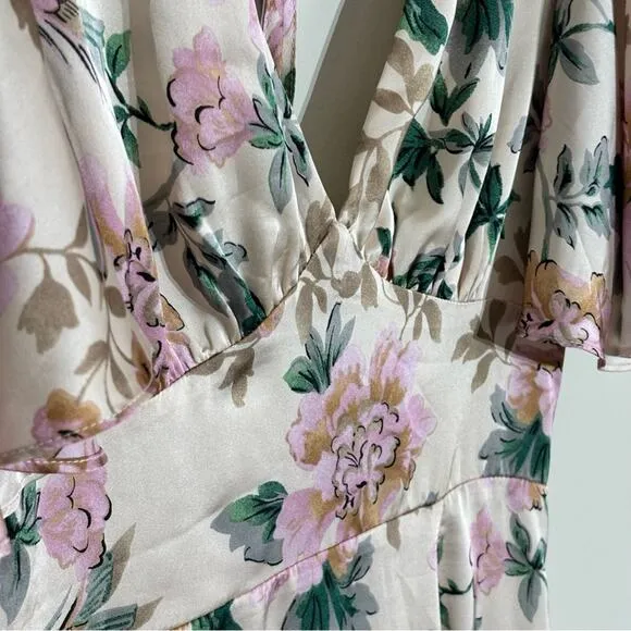 Dress Forum Flutter Sleeve Floral Satin Maxi Dress Romantic Feminine Lover- Sz M