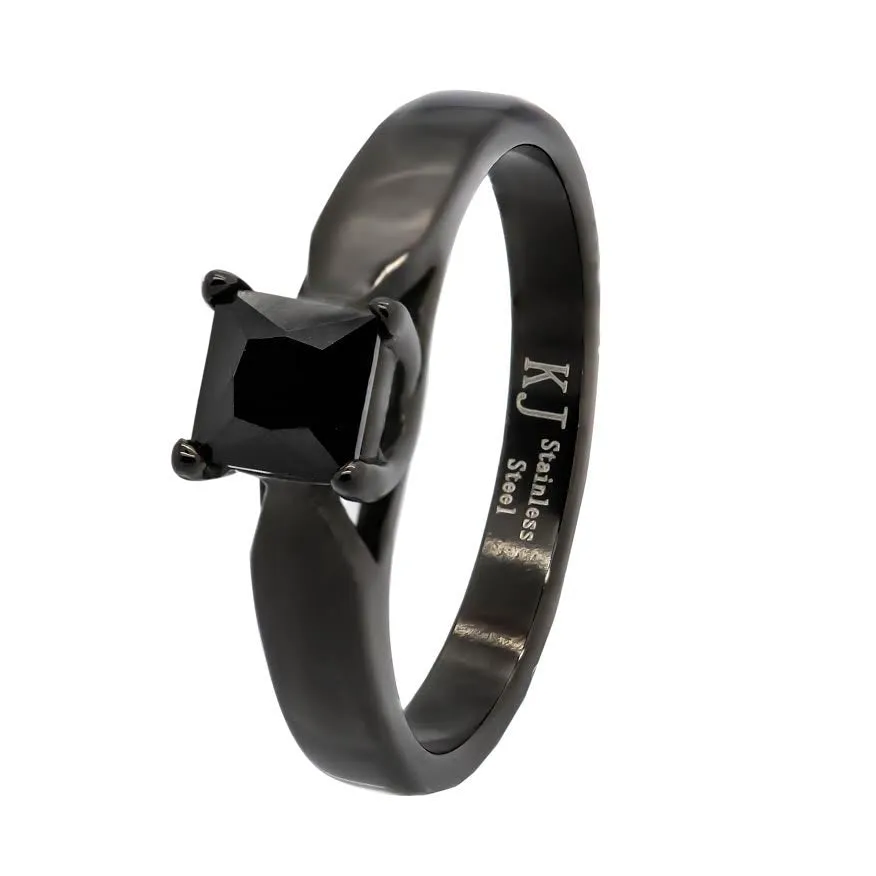 Eclipse Noir - Engagement Ring For Her | 1.25 CT ONYX Black Spinel| Stainless Steel Solitaire Wedding Ring for Women