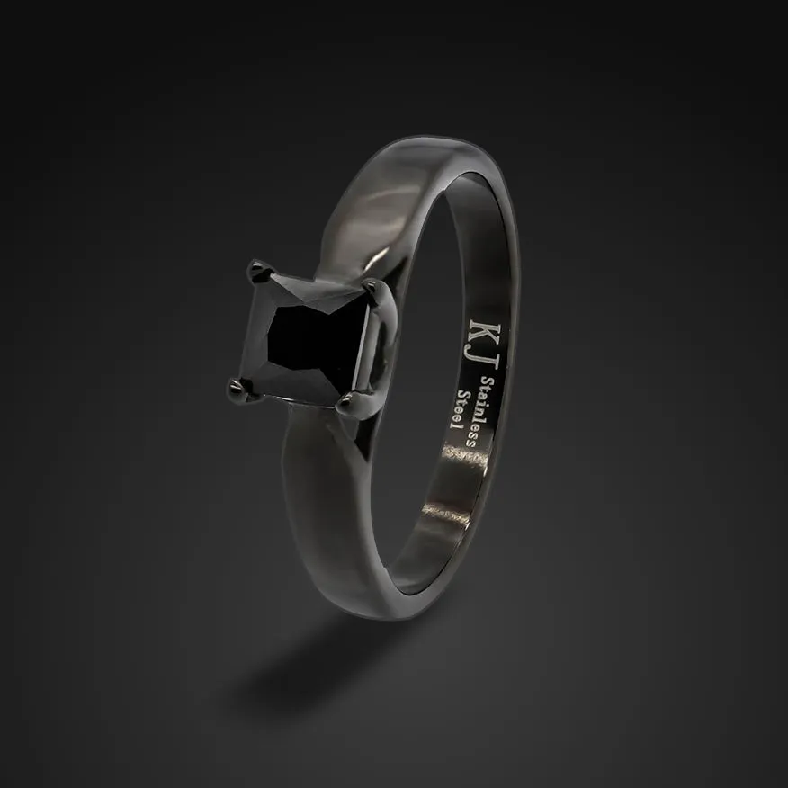 Eclipse Noir - Engagement Ring For Her | 1.25 CT ONYX Black Spinel| Stainless Steel Solitaire Wedding Ring for Women