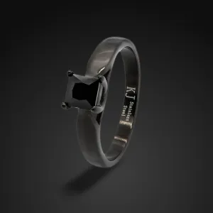 Eclipse Noir - Engagement Ring For Her | 1.25 CT ONYX Black Spinel| Stainless Steel Solitaire Wedding Ring for Women