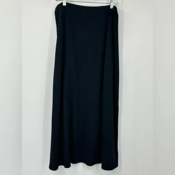 Eileen Fisher Black Long A Line Skirt Large Wool Viscose Blend Classic