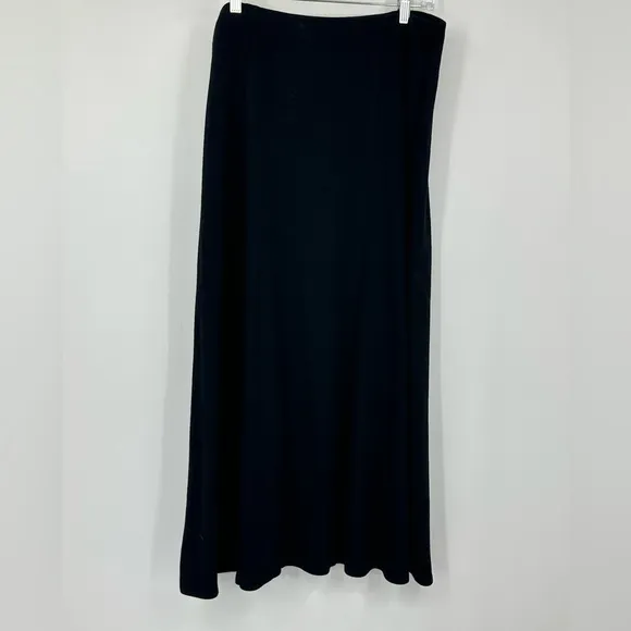 Eileen Fisher Black Long A Line Skirt Large Wool Viscose Blend Classic