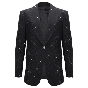 Elegant Black Blazer with Sparkling Embellishments BLACK/BLACK