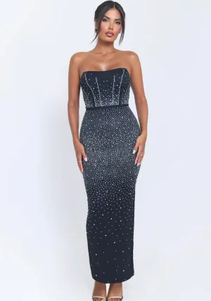 Elegant Strapless Beaded Slim-Fit Gown with Back Slit for Evening Glamour