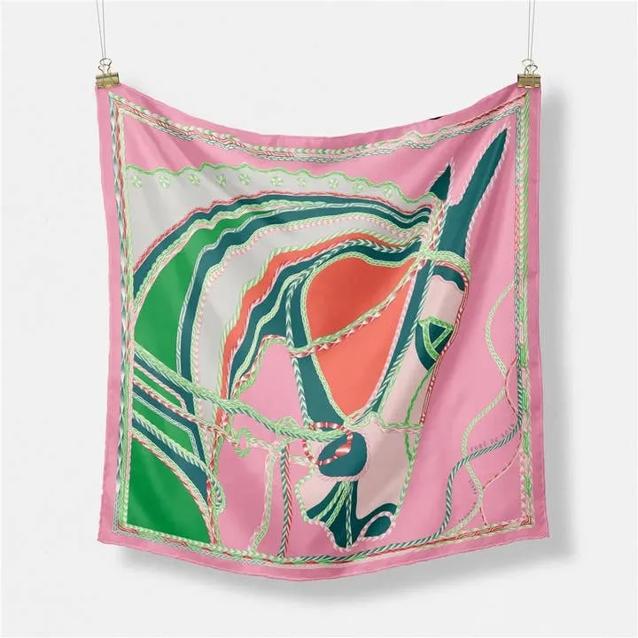 Equestrian Hunter Dressage Horse Print Satin Scarf 20” Light Pink