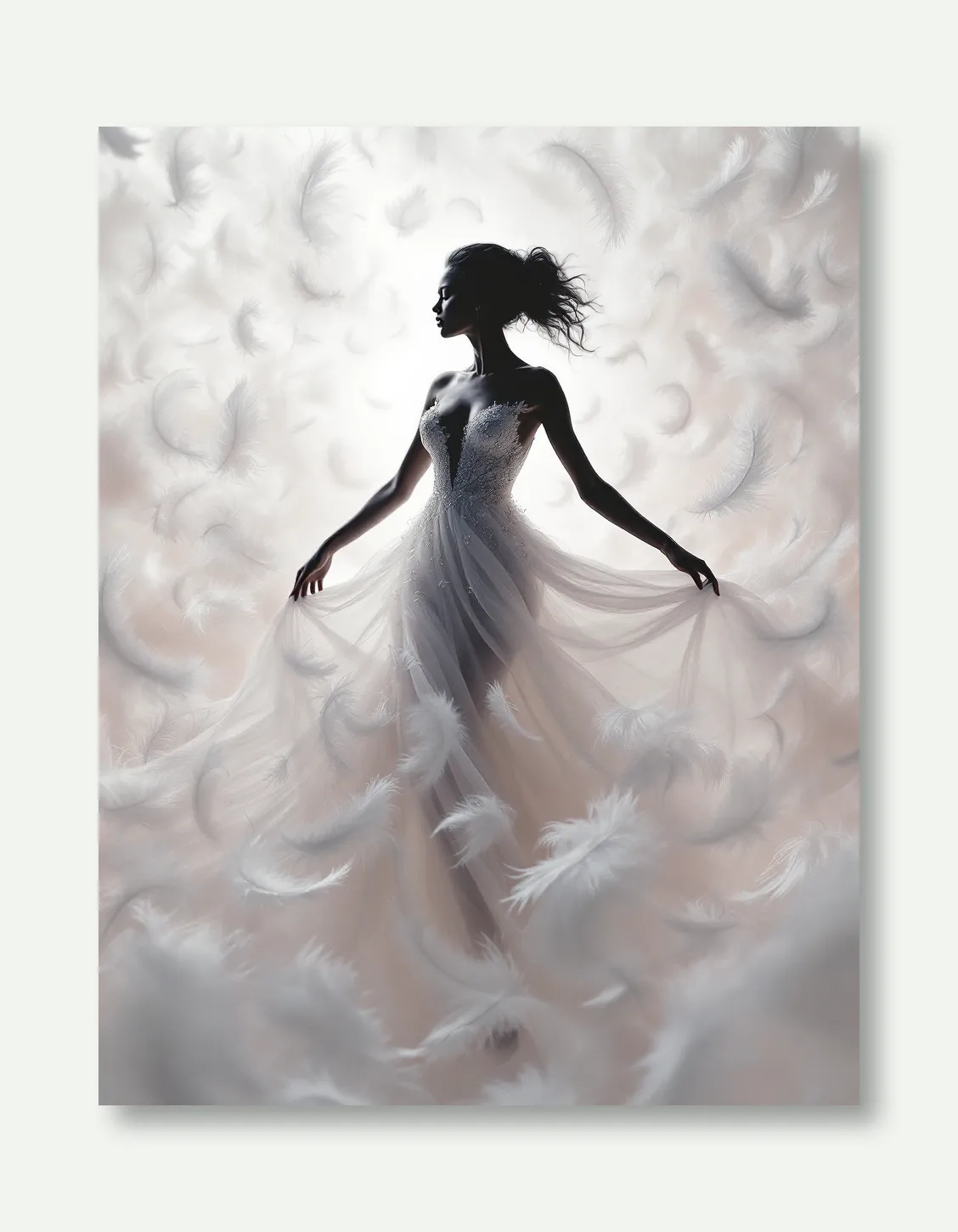 Ethereal Silhouette: Dance of Feathers Wall Art Poster