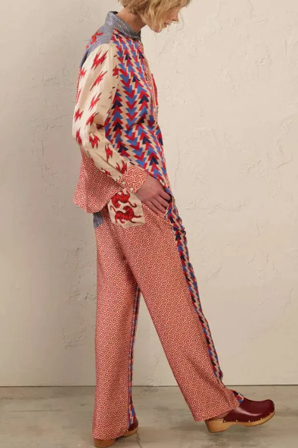 Ethnic Tricolor Arrow Print Shirt and Pants Two-piece Set