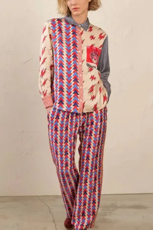 Ethnic Tricolor Arrow Print Shirt and Pants Two-piece Set