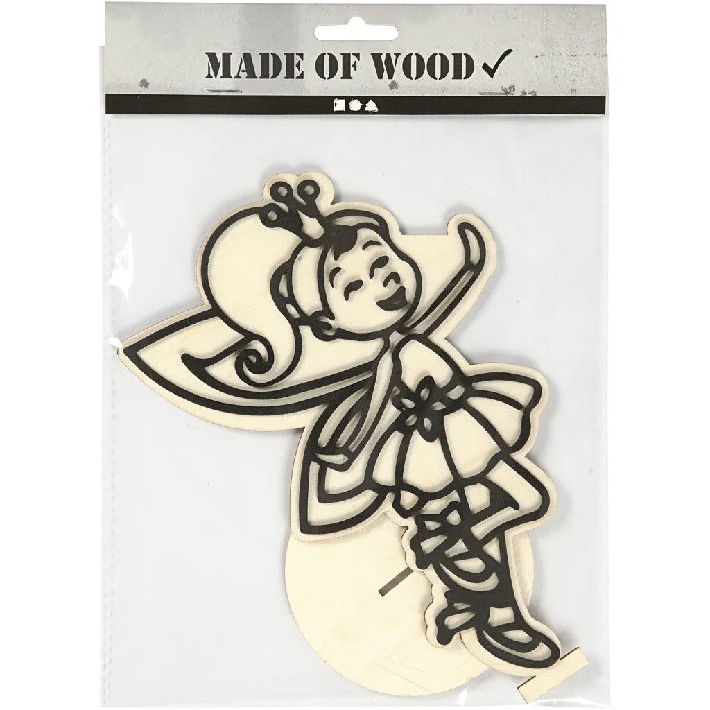 EVA Foam Fairy Motif Wooden Figure With Stand Painting Clay Decoration Crafts