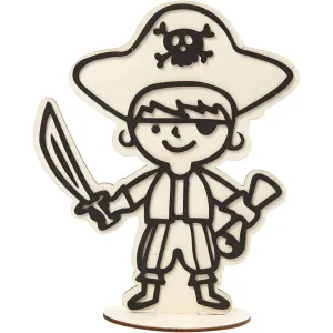 EVA Foam Pirate Motif Wooden Figure With Stand Painting Clay Decoration Crafts