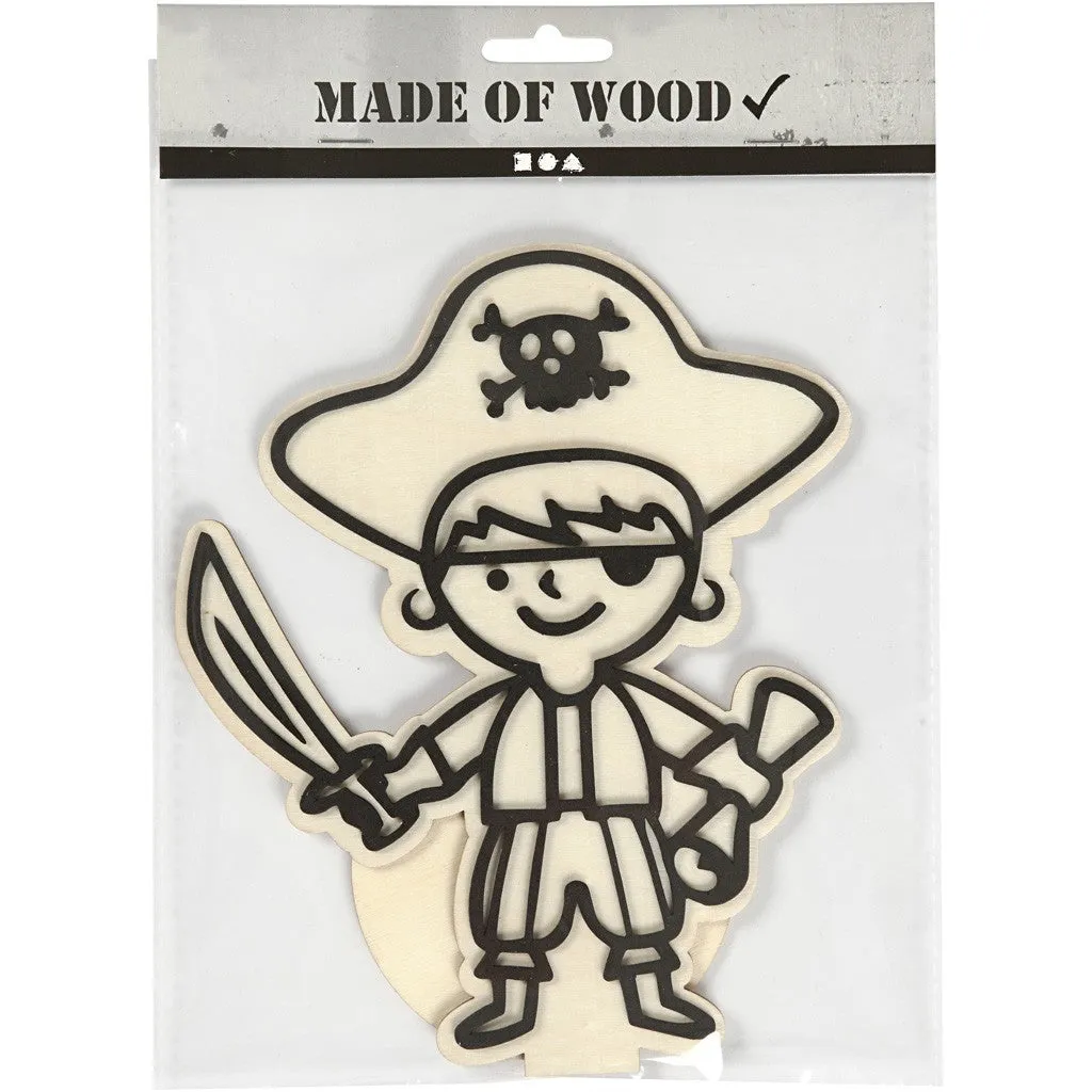 EVA Foam Pirate Motif Wooden Figure With Stand Painting Clay Decoration Crafts