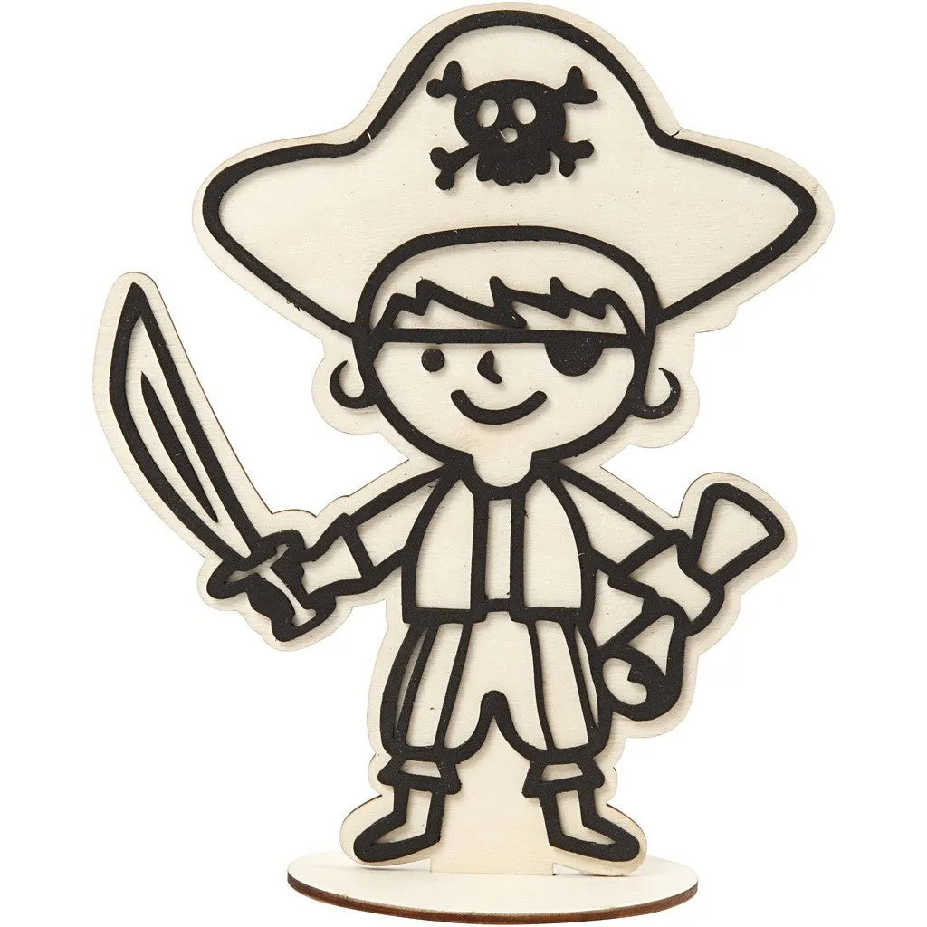 EVA Foam Pirate Motif Wooden Figure With Stand Painting Clay Decoration Crafts