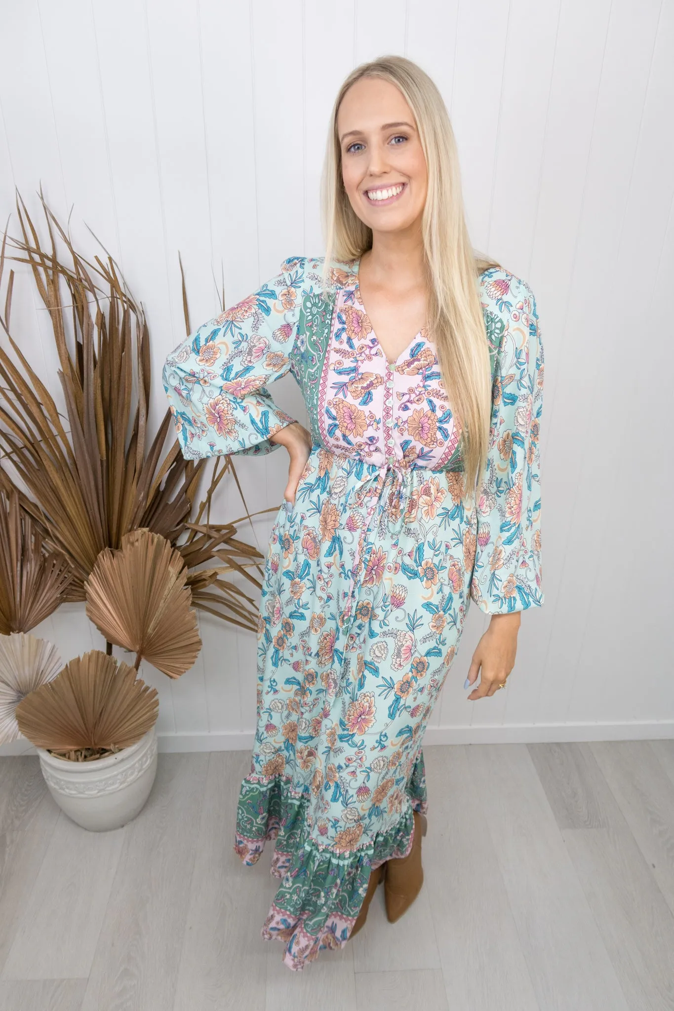 Everly Maxi Dress -Teal/pink