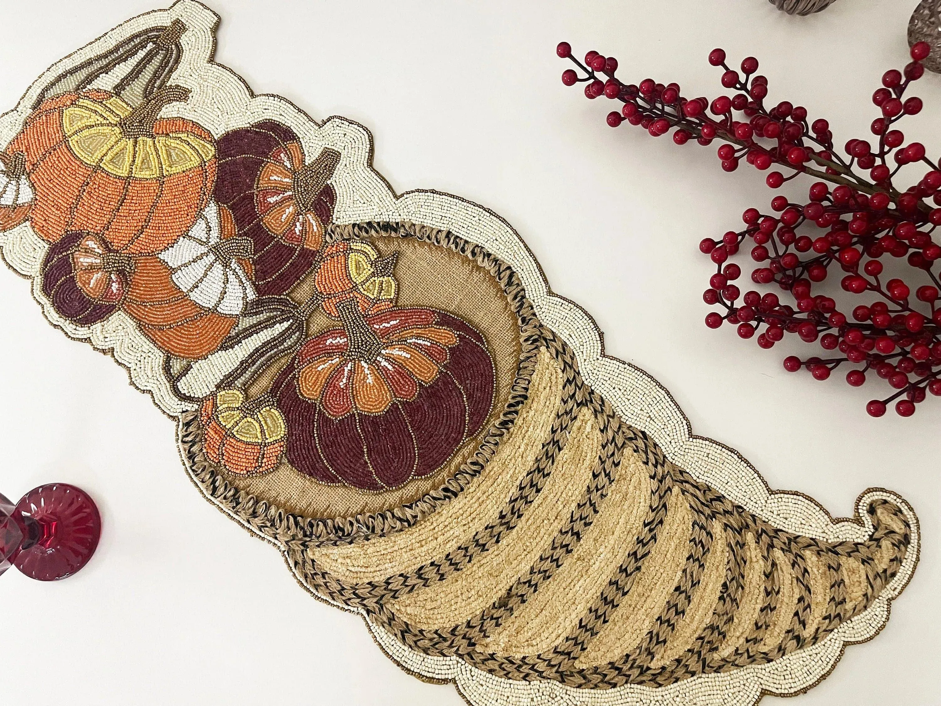 Fall Pumpkin Bead and Embroidery Table Runner