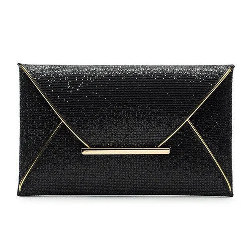 Fashion Envelope style Lady Sparkling Dazzling Sequins Clutch Bag Purse Evening Party Handbag Day Clutches