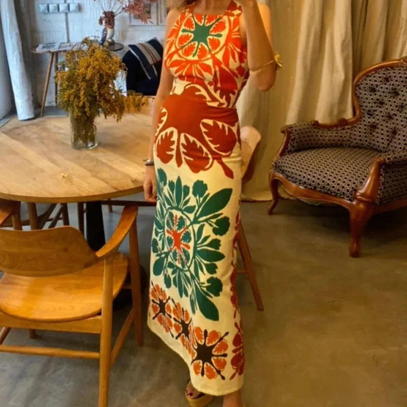 Fashion Pattern Slim A-line Dress Bohemian Dress