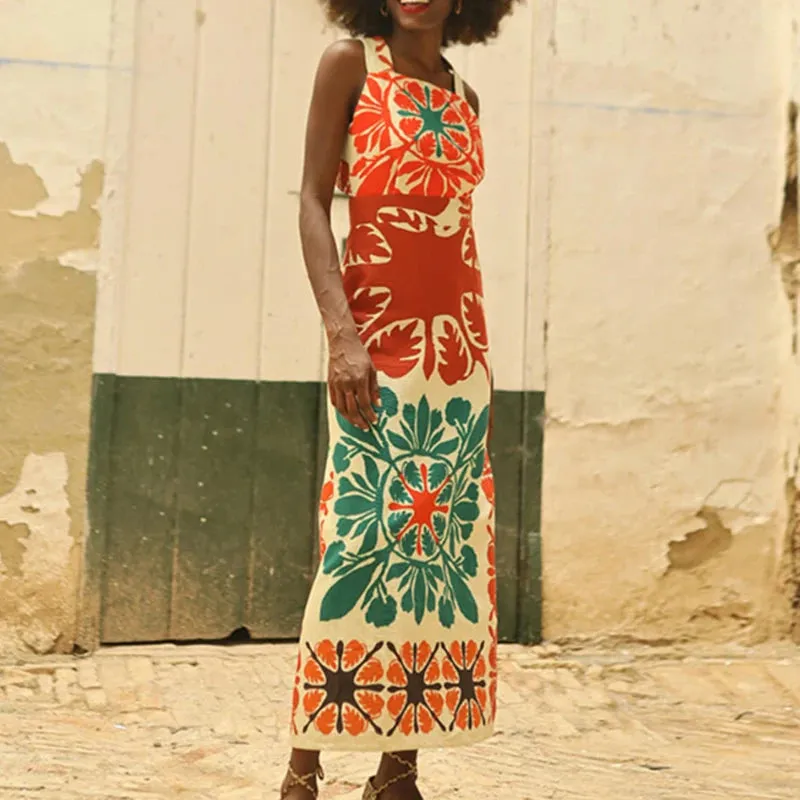 Fashion Pattern Slim A-line Dress Bohemian Dress