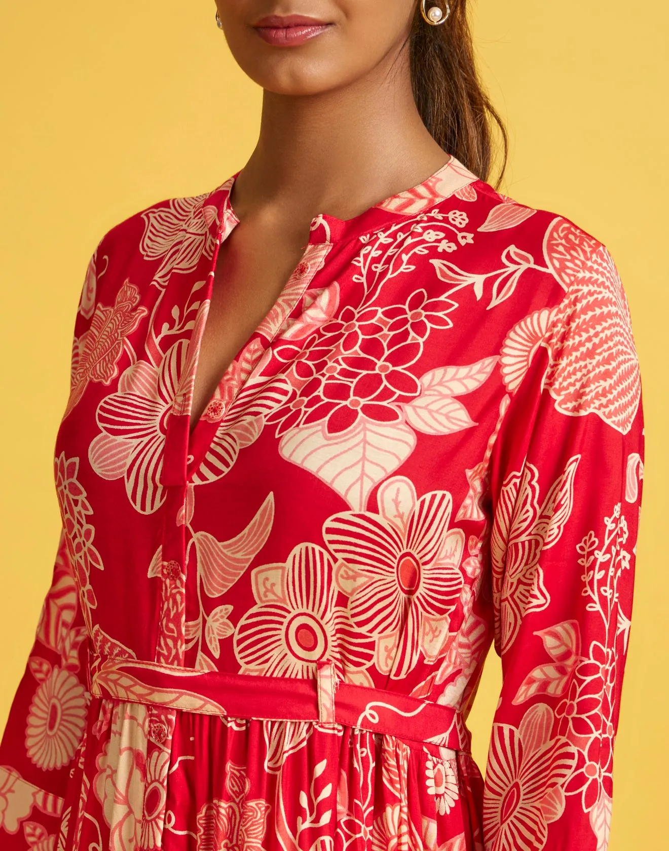 Fire Red Doodle Printed Flared Kurti