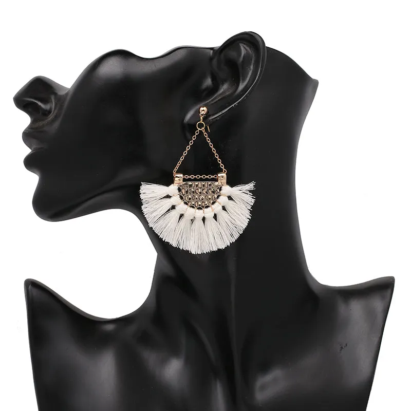 Flamenco White Tassel Earrings