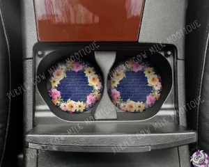 Floral Love Letters Neoprene Car Coasters (set of 2)