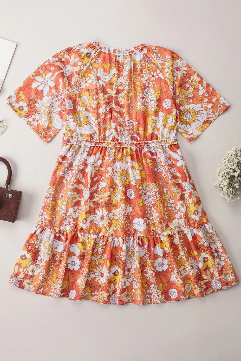 Floral Mini Dress with Flutter Sleeves and V-Neckline