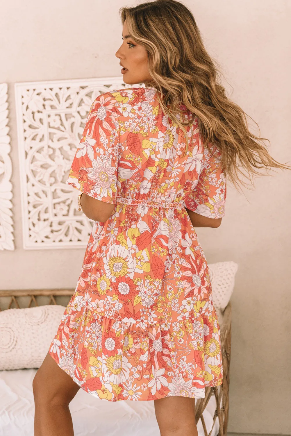 Floral Mini Dress with Flutter Sleeves and V-Neckline