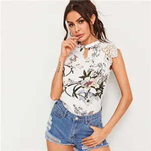 Floral Print Lace  Top