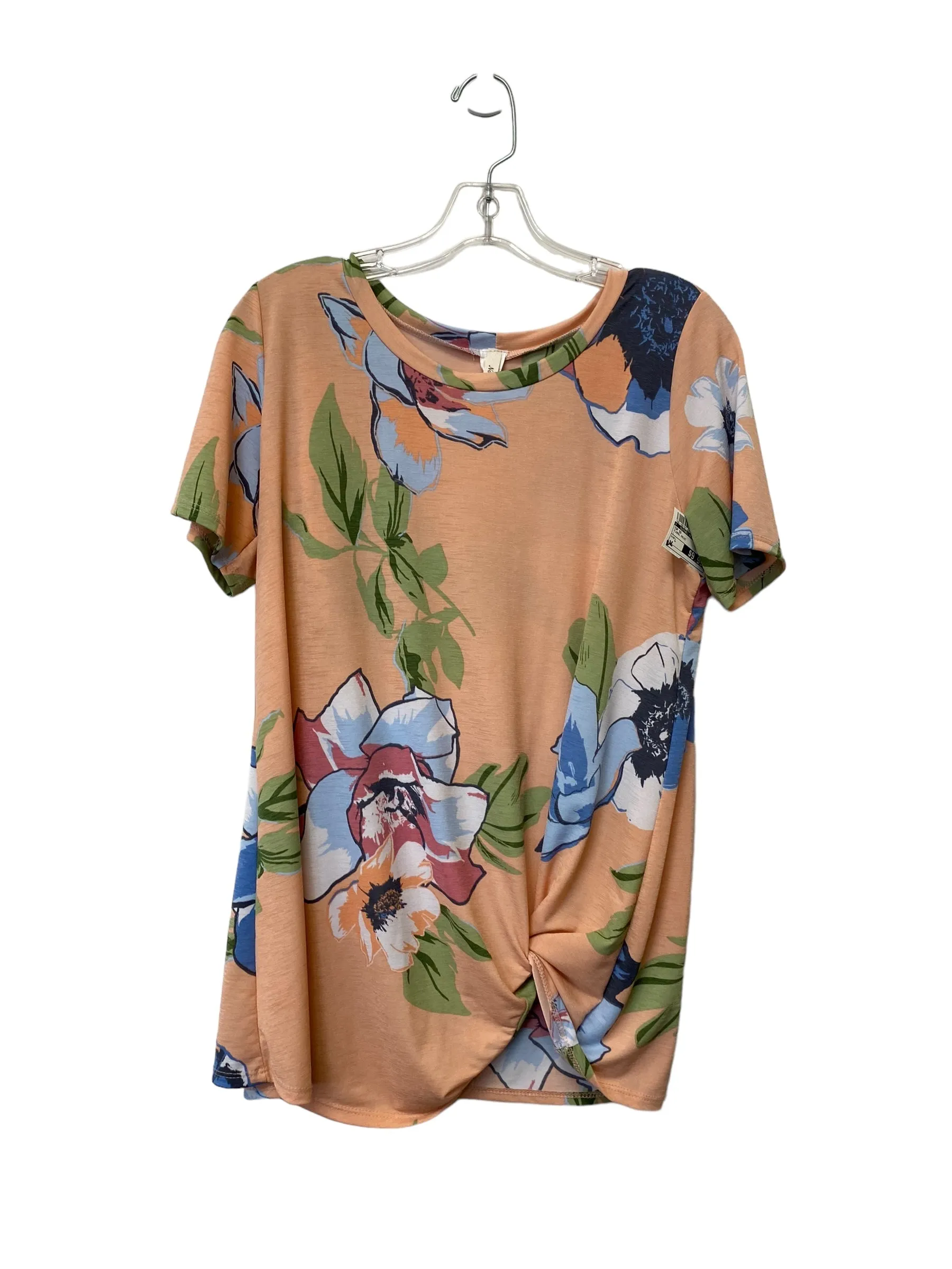 Floral Print Top Short Sleeve Clothes Mentor, Size L
