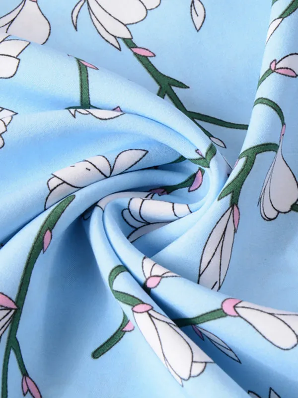 Floral Print Wrap-Style Midi Dress with V-Neck and Short Sleeves