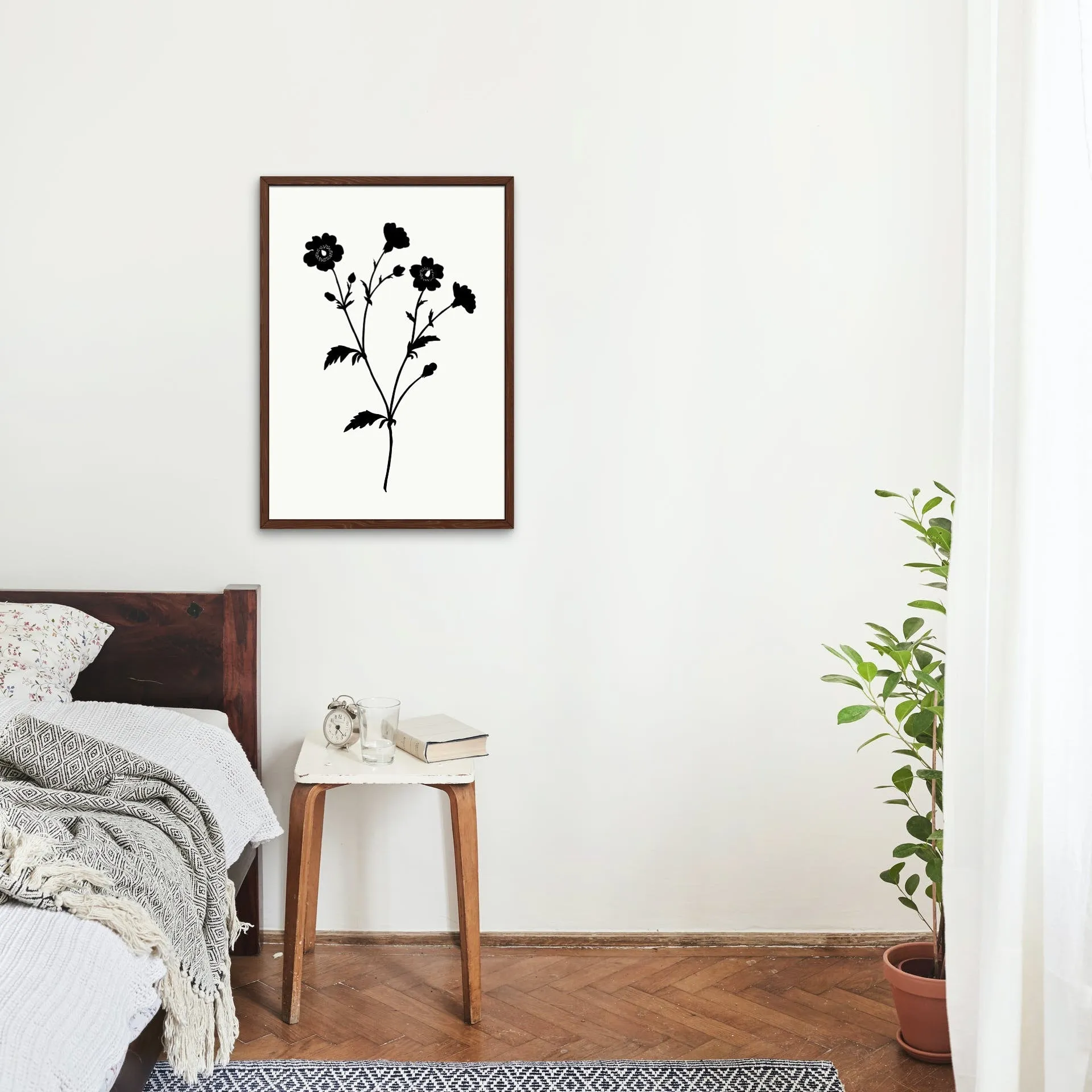 floral silhouette art print, fine art print wall decor, botanical art, line art flowers, fine art, wall hanging, Interior design, home decor