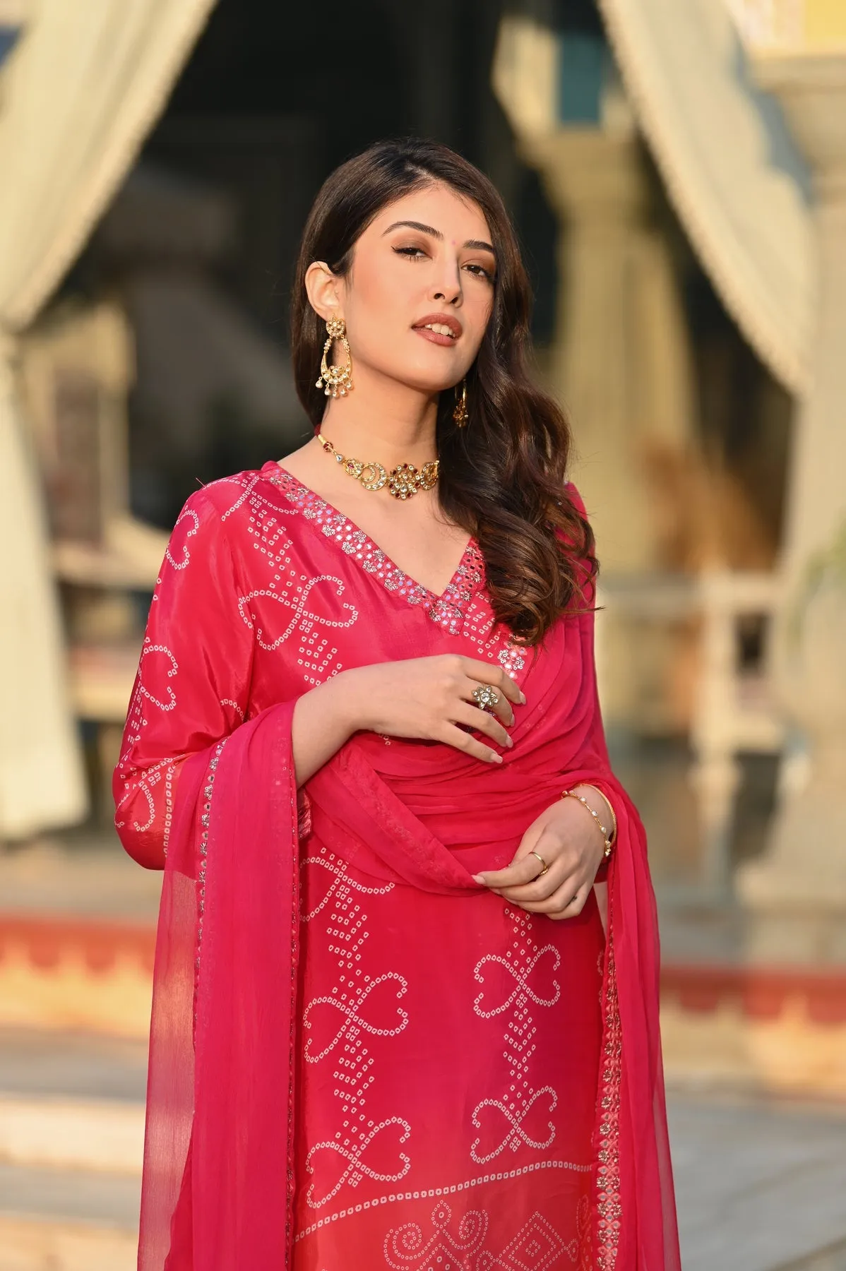 FRIFILL Elegant Bandhani Printed Pakistani Suit – Traditional &amp; Stylish Ethnic Wear