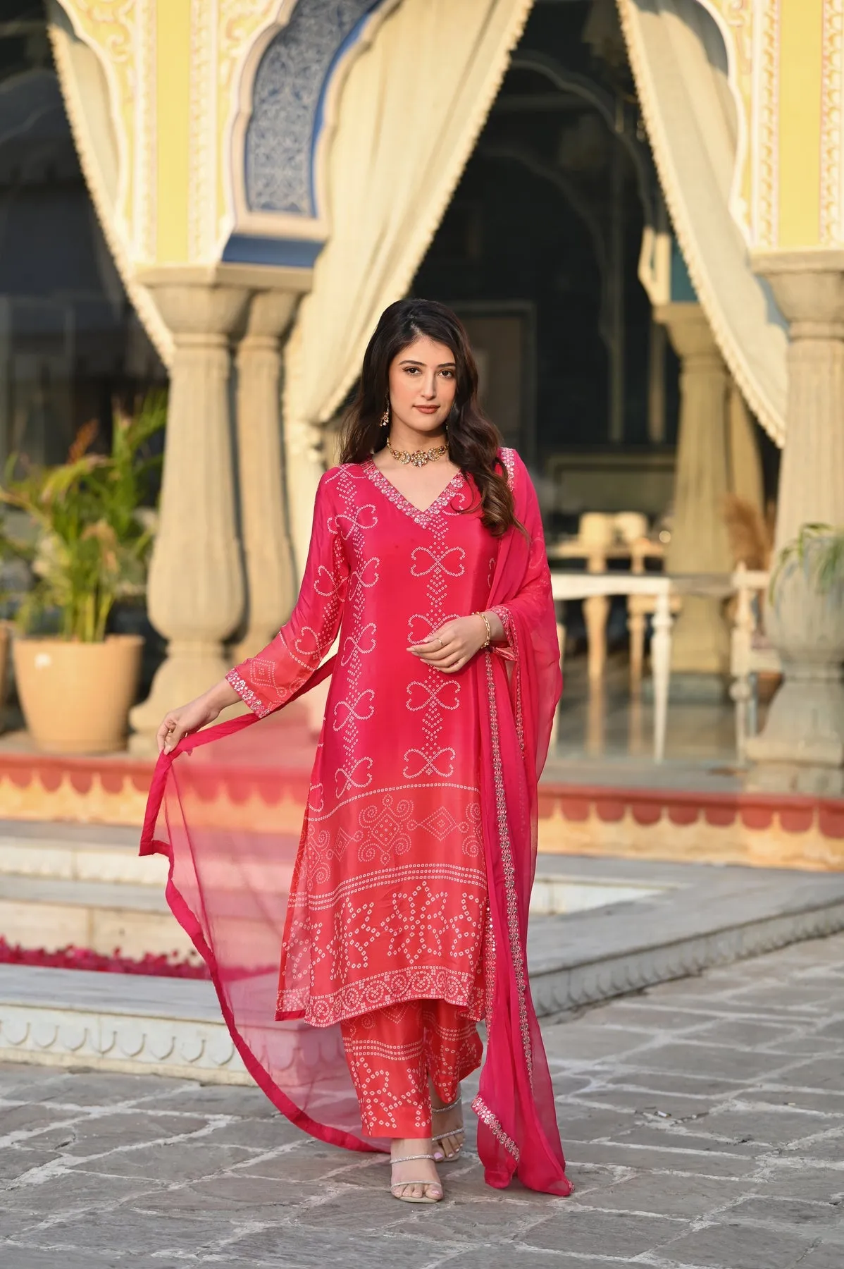 FRIFILL Elegant Bandhani Printed Pakistani Suit – Traditional &amp; Stylish Ethnic Wear